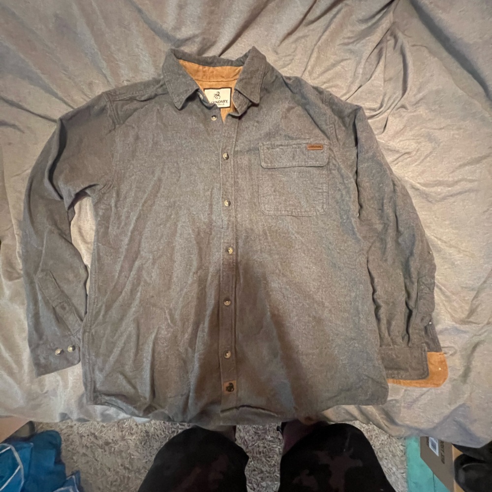 Legendary Whitetail Gray Button-Up Shirt with Brown Accents